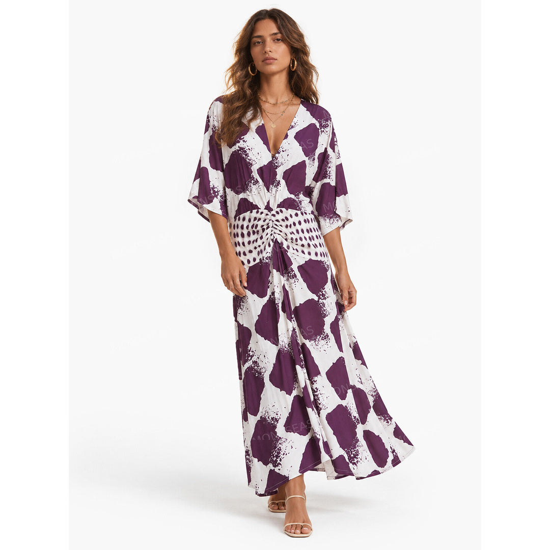 Casual Print Kimono Sleeve Maxi Dress