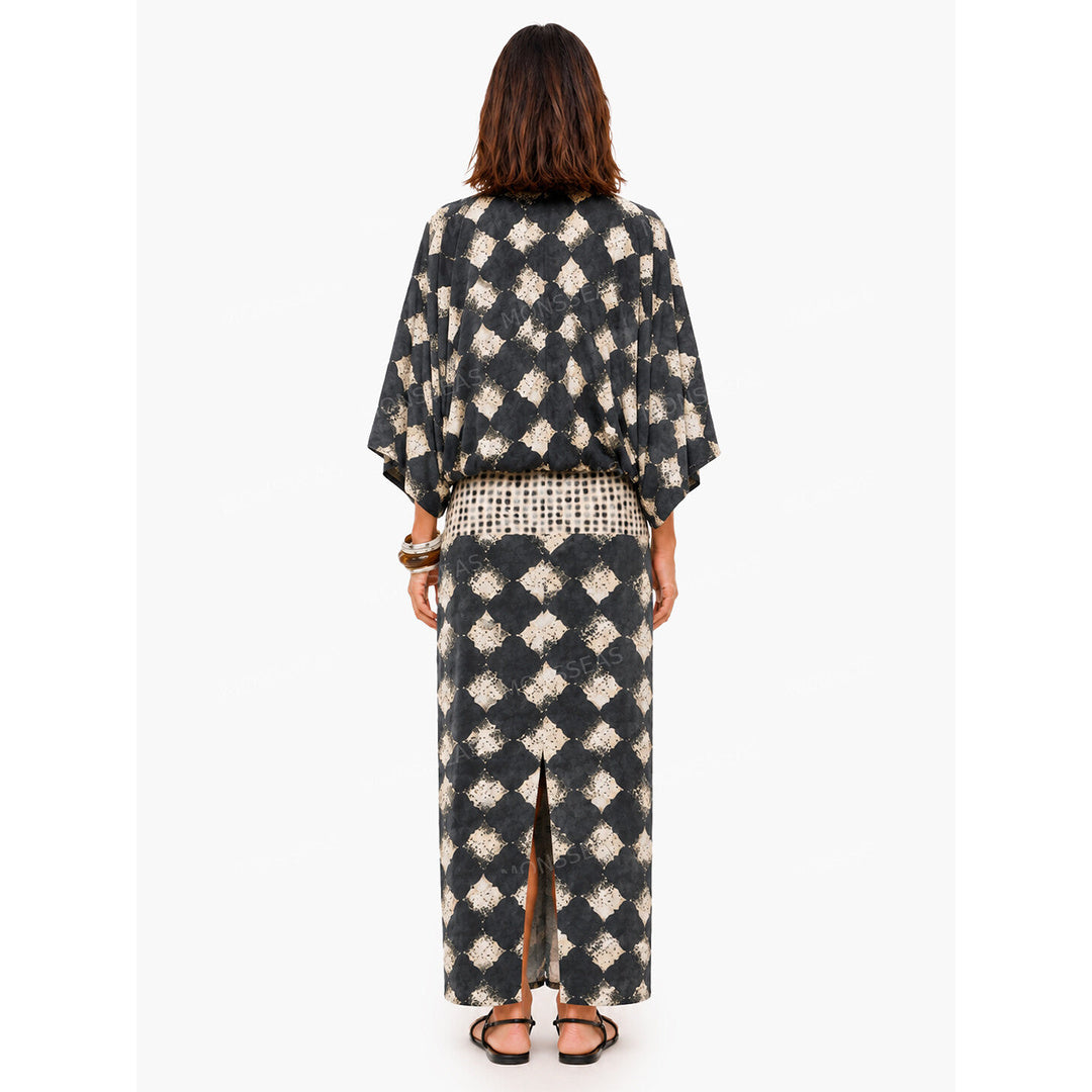 Casual Print Kimono Sleeve Maxi Dress