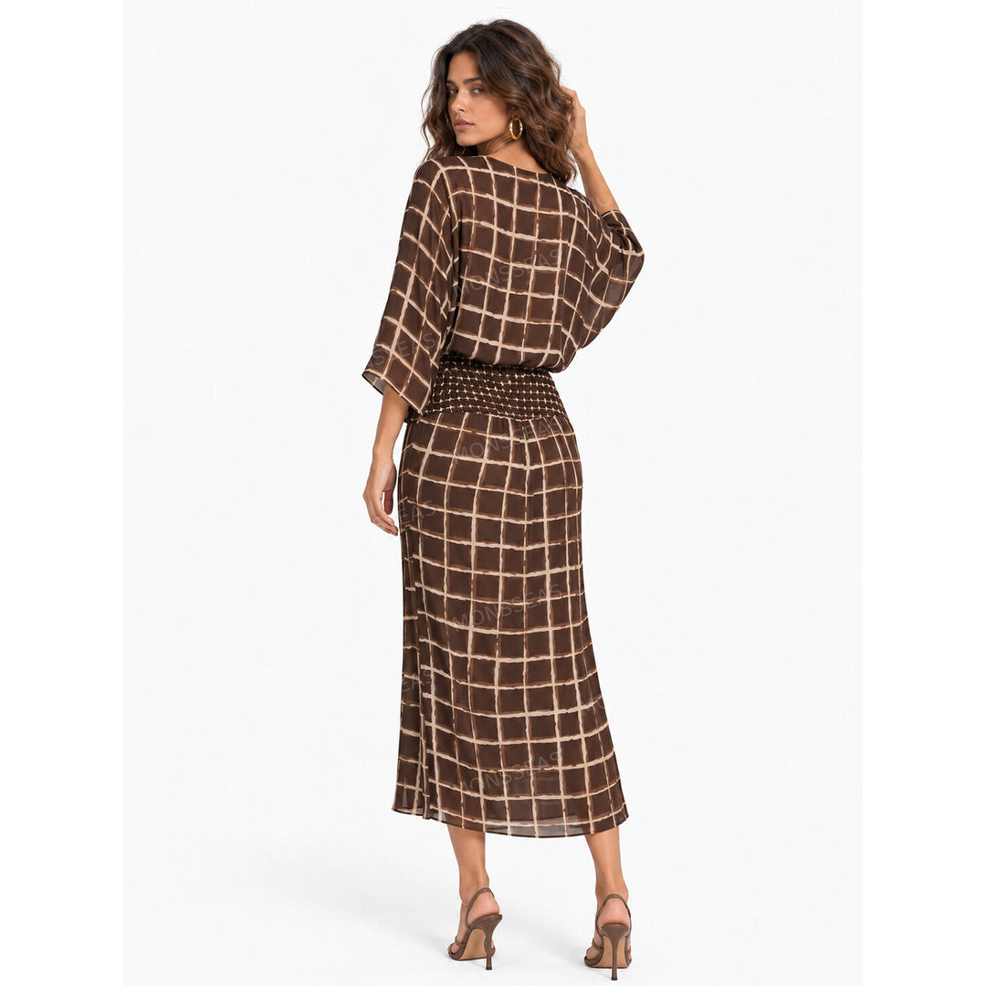 Casual Print Kimono Sleeve Maxi Dress