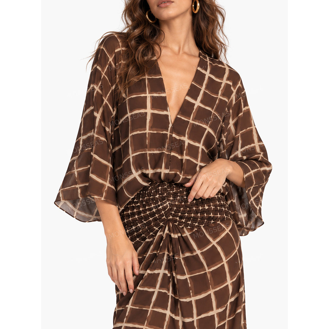 Casual Print Kimono Sleeve Maxi Dress