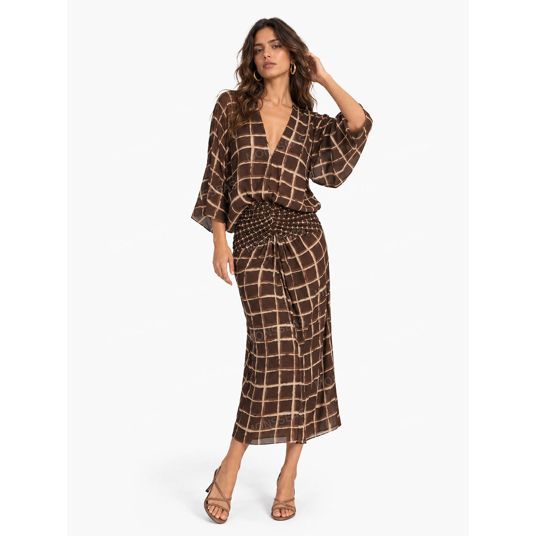 Casual Print Kimono Sleeve Maxi Dress