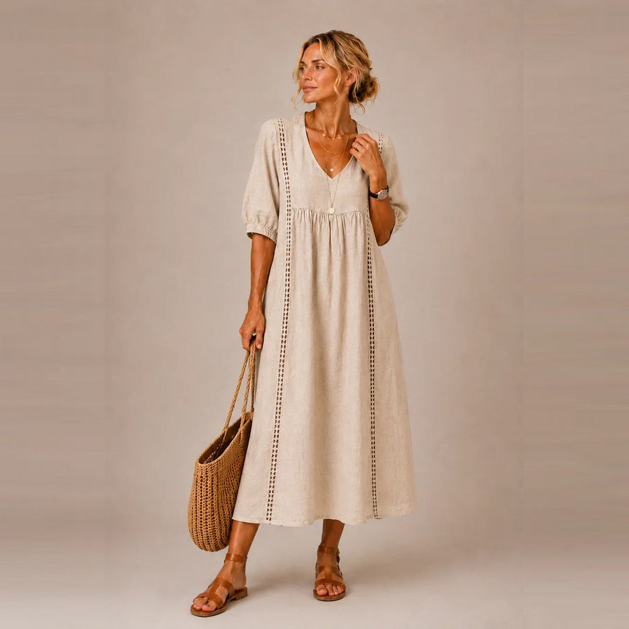 Linnea | Lace-Trim Linen Maxi Dress