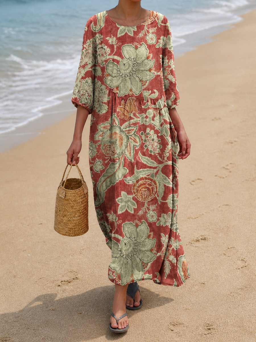 Camila | Rust Floral Midi Dress