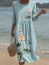 Lily | Seafoam Lotus Print Dress