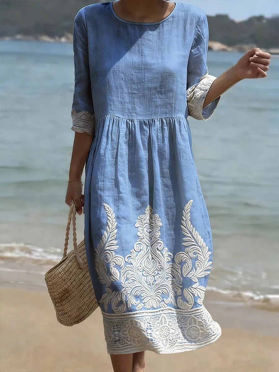 Denise | Denim Blue Floral Hem Dress
