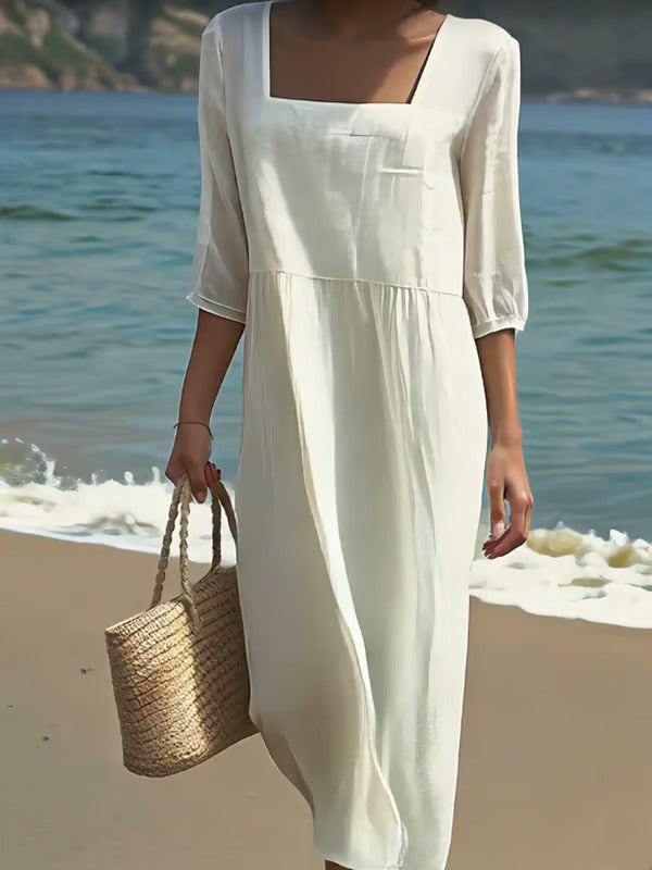 Bianca | White Square-Neck Beach Dress