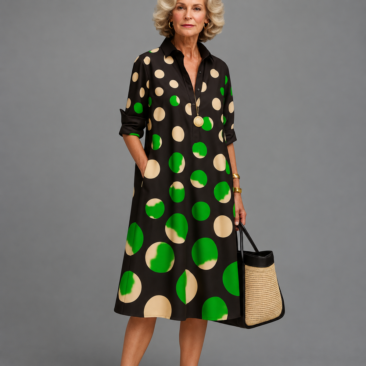 Elle - Versatile Midi Dress With Polka Dots