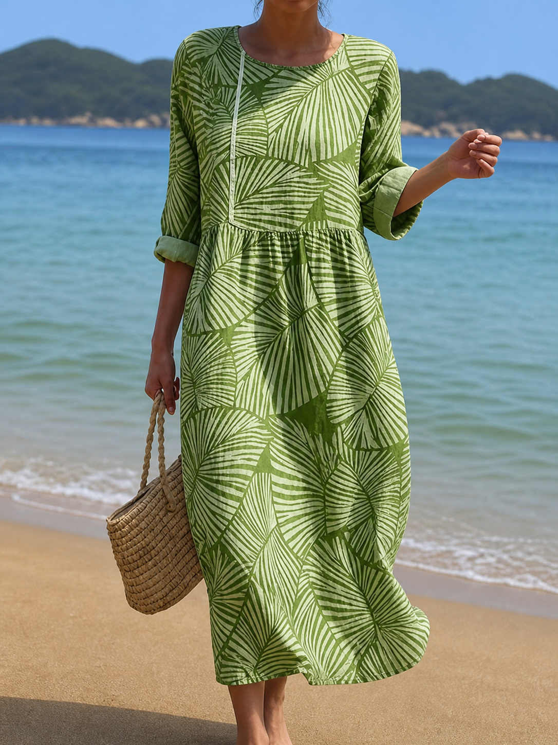 Fern | Green Leaf Print Dress