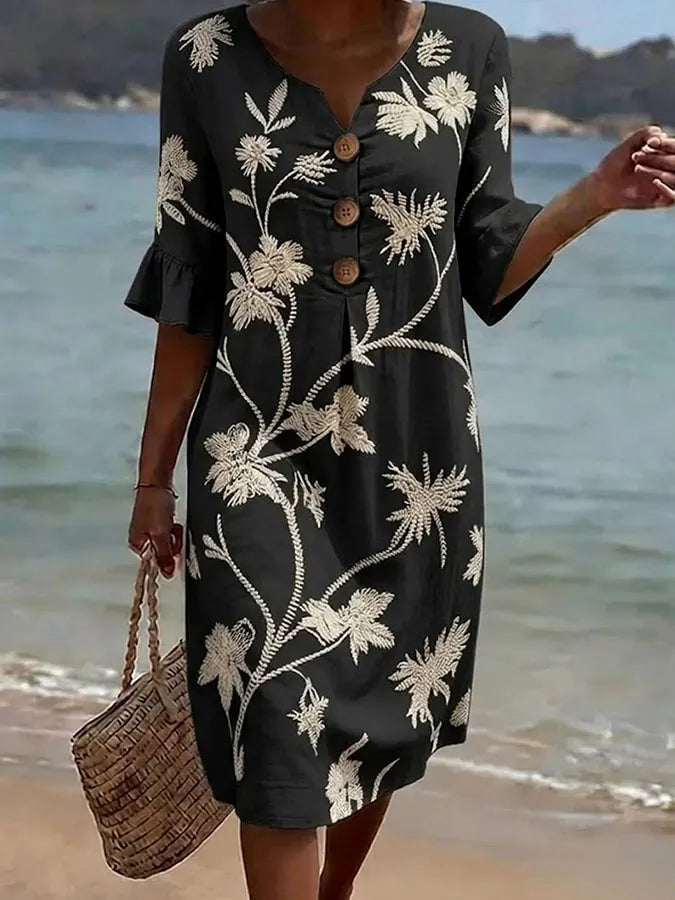 Noemi | Black Floral Flutter-Sleeve Dress