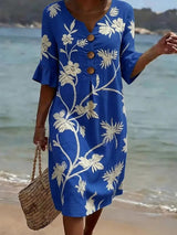 Valeria | Cobalt Floral Button Dress