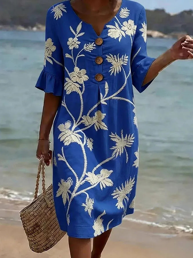 Valeria | Cobalt Floral Button Dress