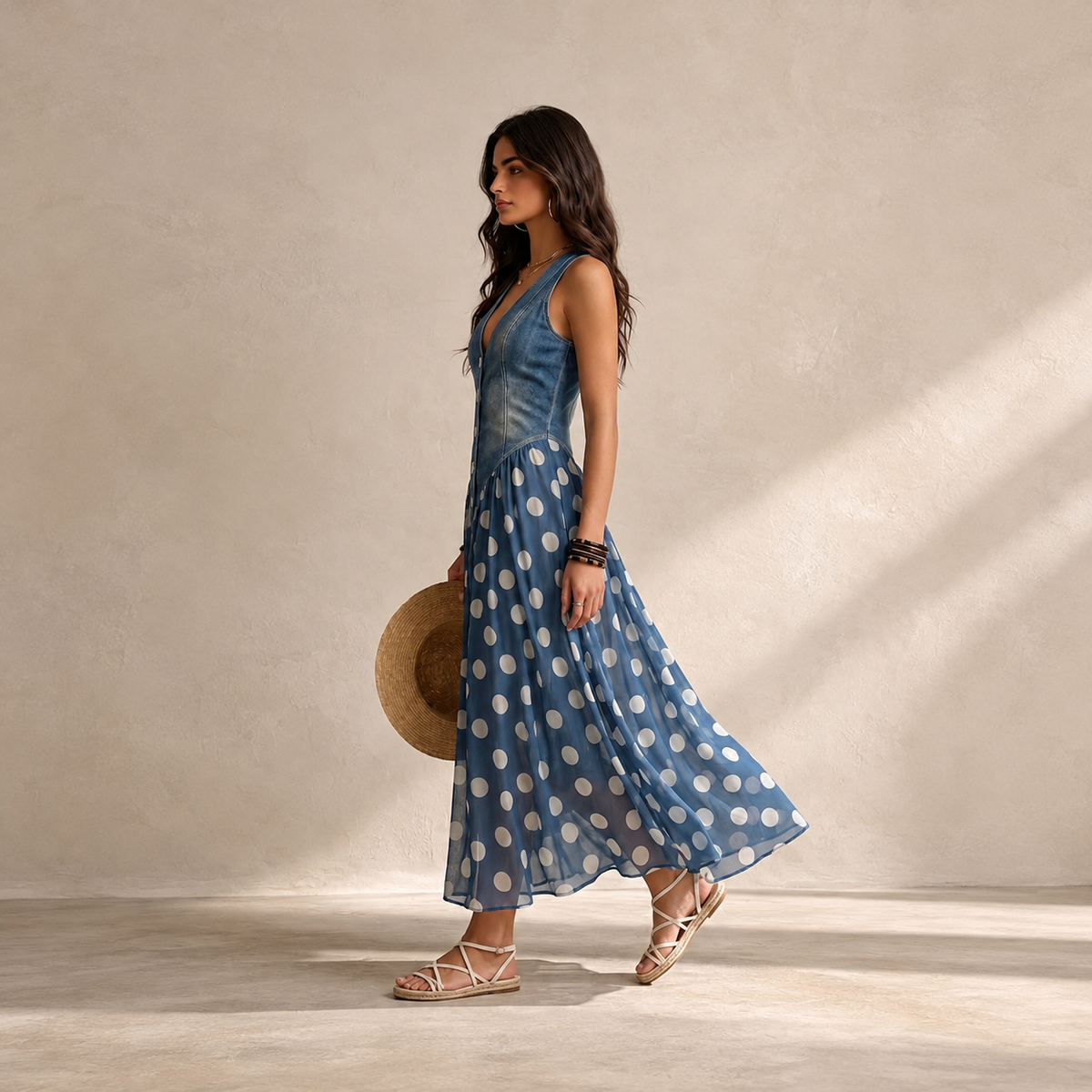 Elena | Elegant Denim Dress with Polka Dots