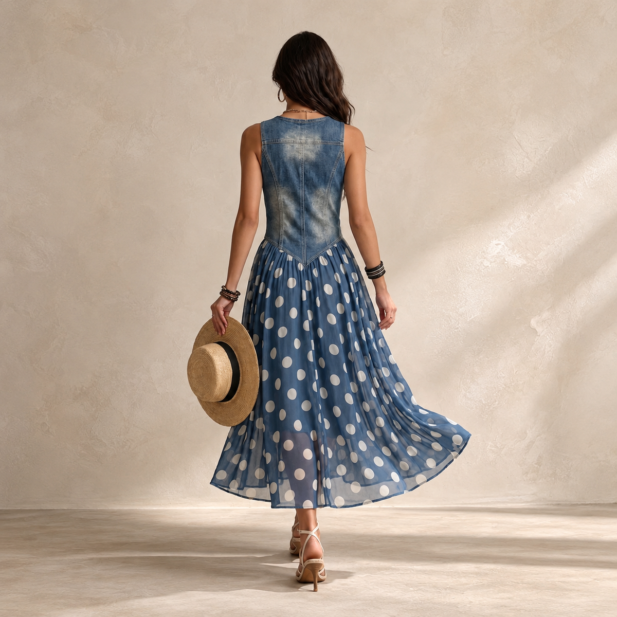 Elena | Elegant Denim Dress with Polka Dots
