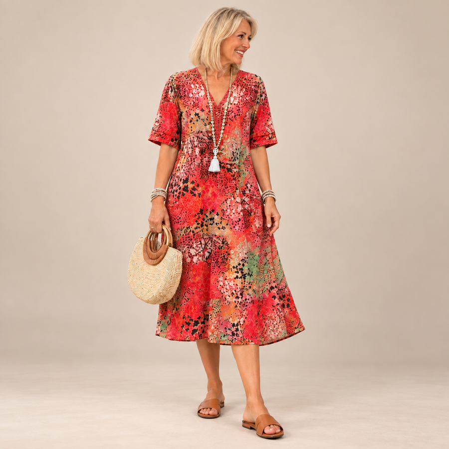 Arabella | Vibrant Pattern Midi Dress