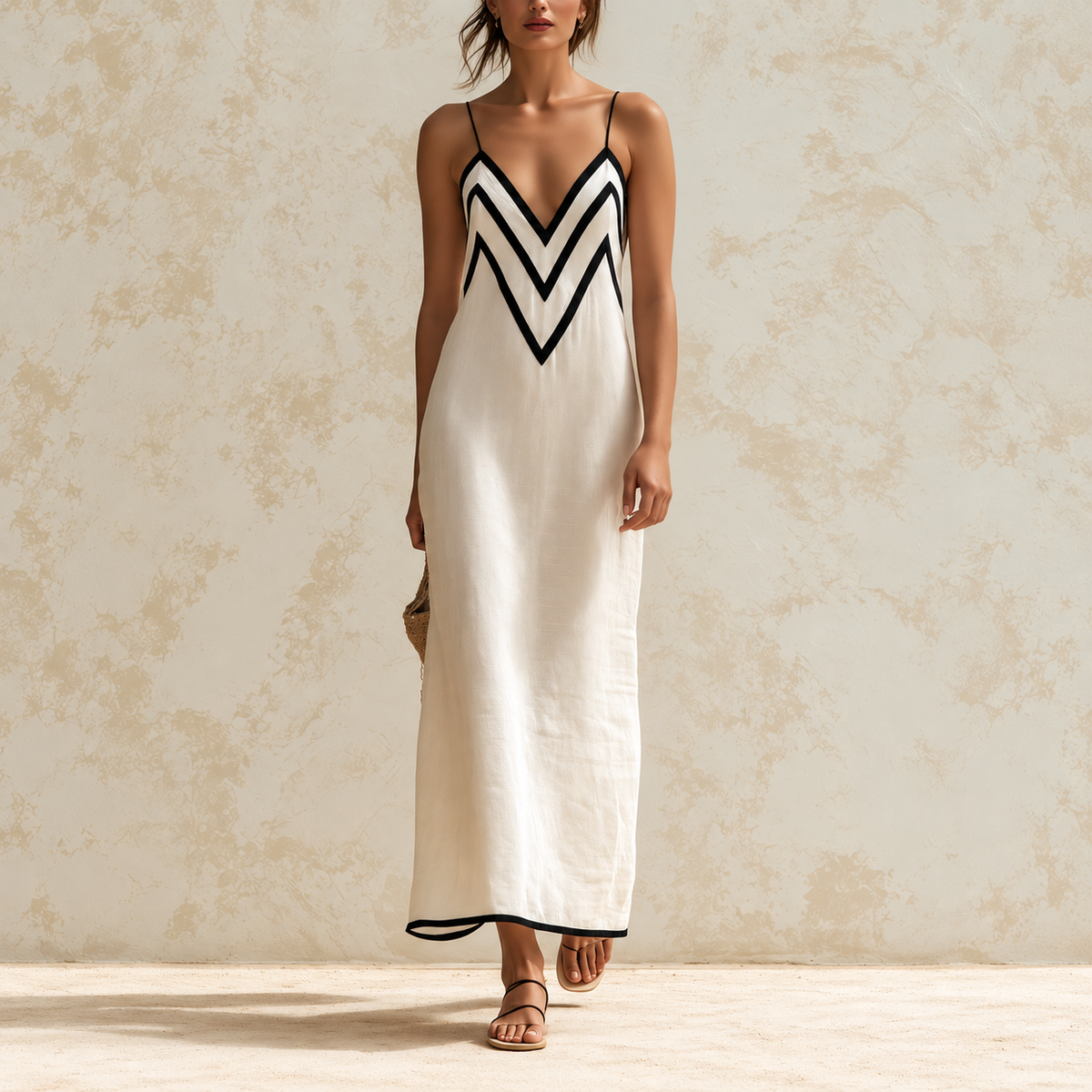 Marisa | Long Contrast Chevron Dress