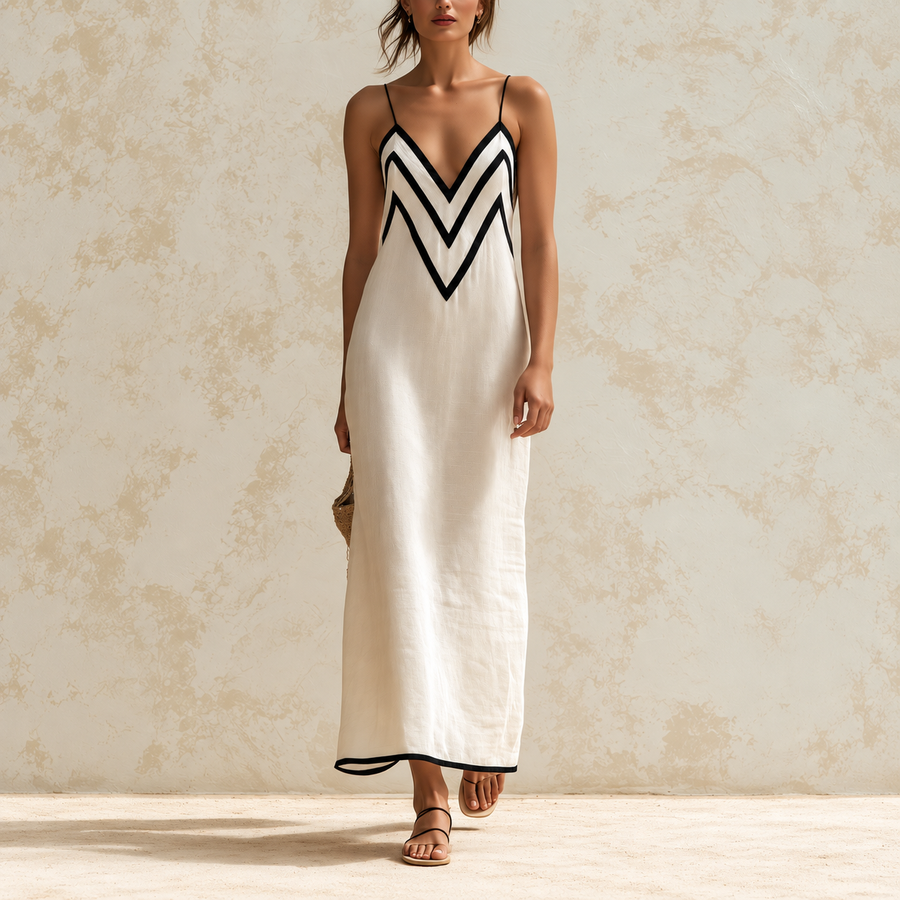 Marisa | Long Contrast Chevron Dress