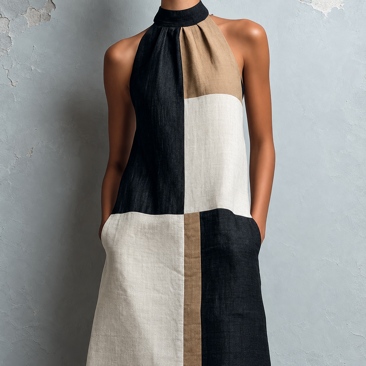 Sabrina | Colorblock Halter Mini Dress