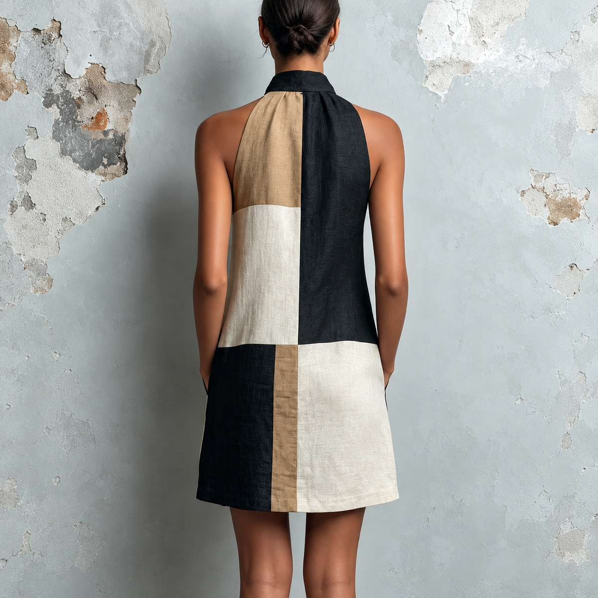 Sabrina | Colorblock Halter Mini Dress
