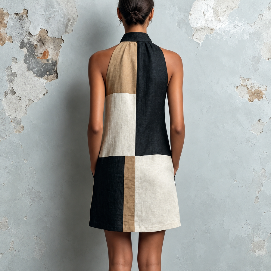 Sabrina | Colorblock Halter Mini Dress