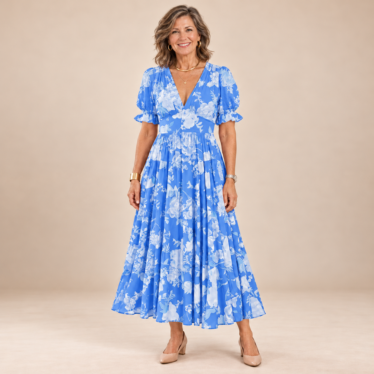 Minelda | Elegant Floral V-Neck Dress