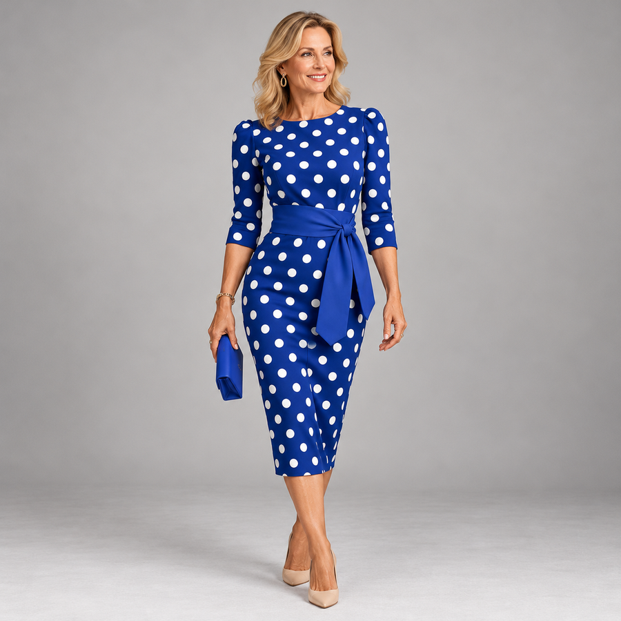 Dorothy | Polka Dot Midi Dress with Tie Belt