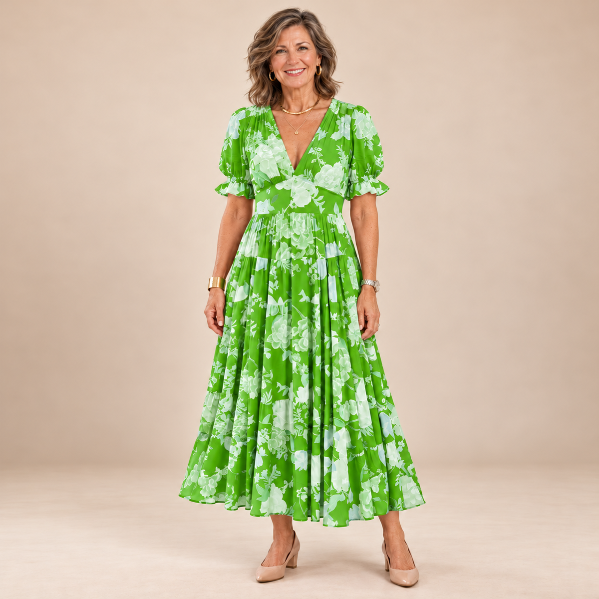 Minelda | Elegant Floral V-Neck Dress