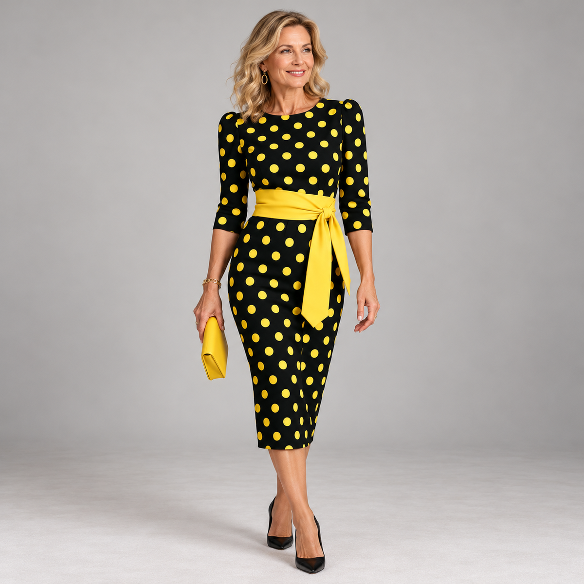 Dorothy | Polka Dot Midi Dress with Tie Belt