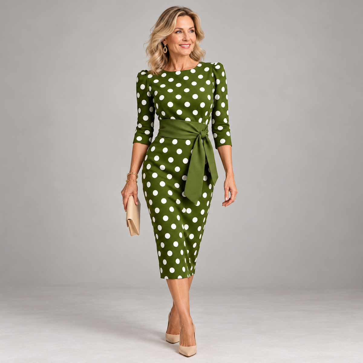 Dorothy | Polka Dot Midi Dress with Tie Belt