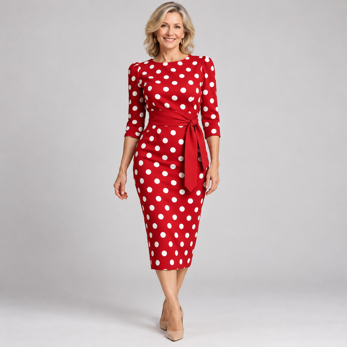 Dorothy | Polka Dot Midi Dress with Tie Belt