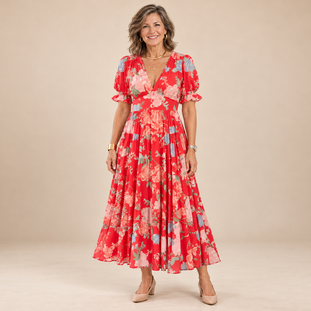 Minelda | Elegant Floral V-Neck Dress