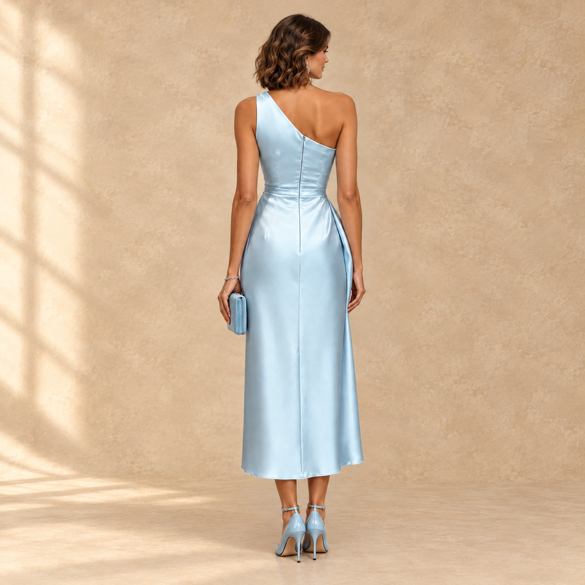 Diane | One-Shoulder Ruched Satin Midi Dress
