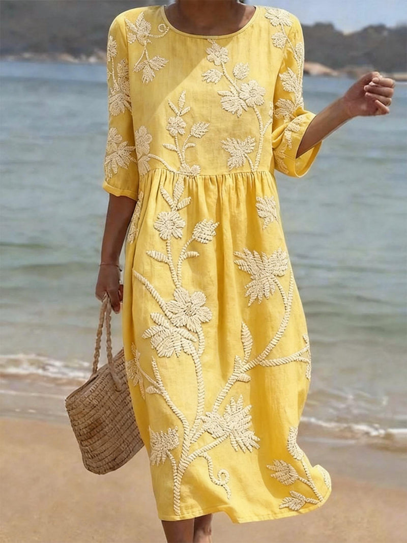 Solana | Yellow Floral Midi Dress