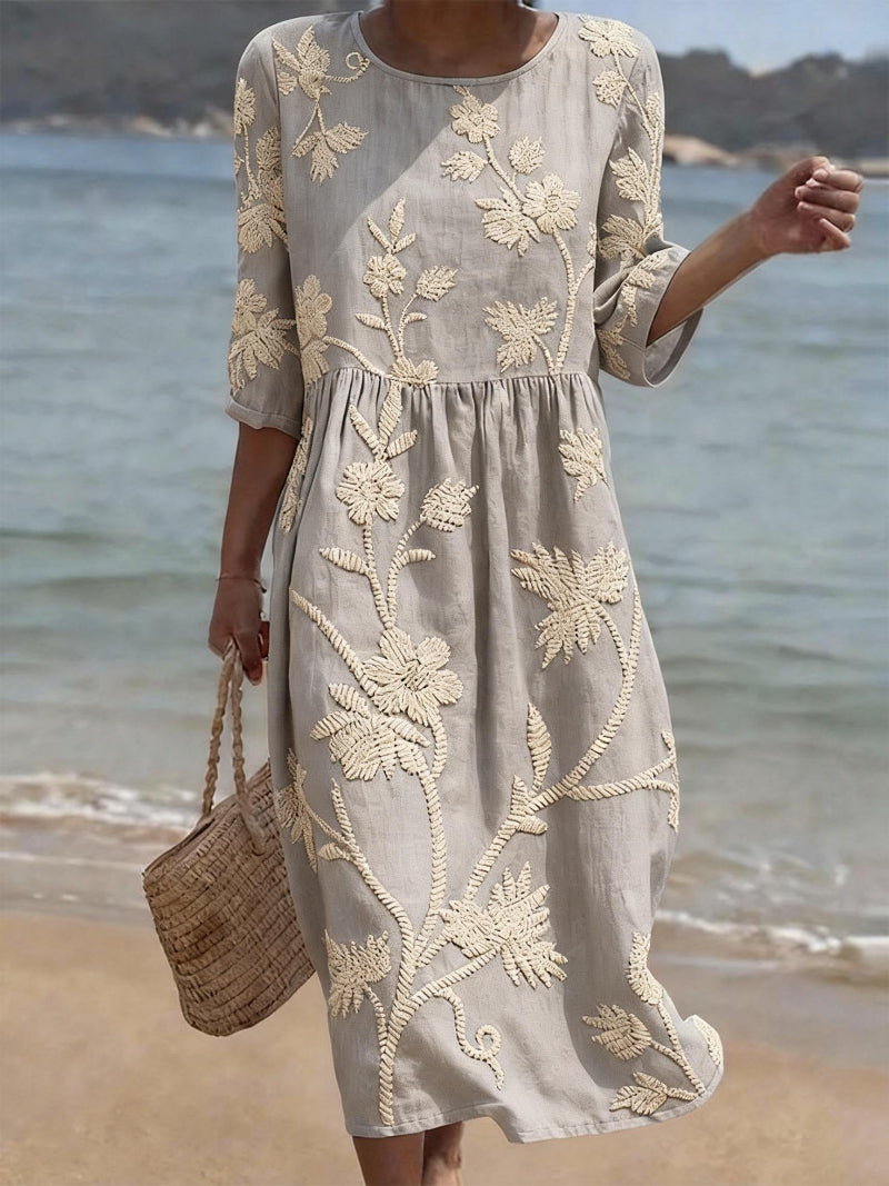 Greta | Grey Floral Midi Dress