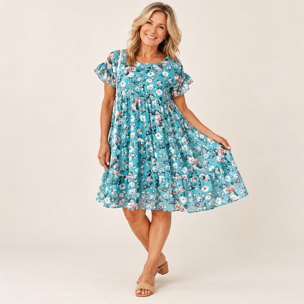 Juniper | Floral Flutter-Sleeve Swing Dress