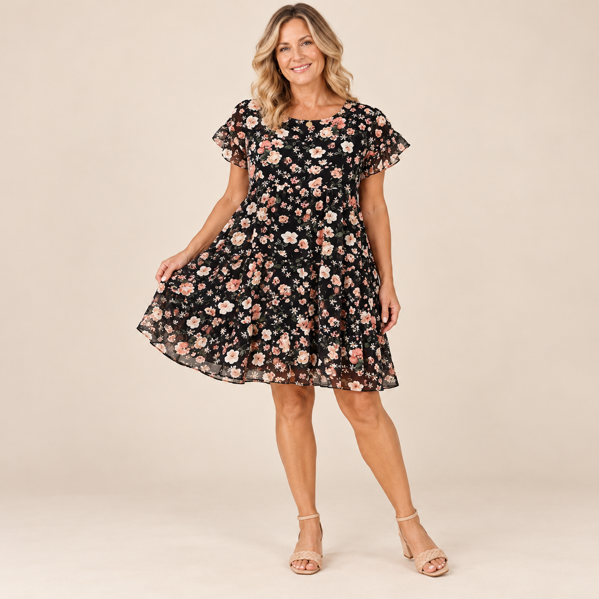 Juniper | Floral Flutter-Sleeve Swing Dress