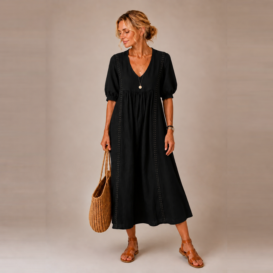 Linnea | Lace-Trim Linen Maxi Dress