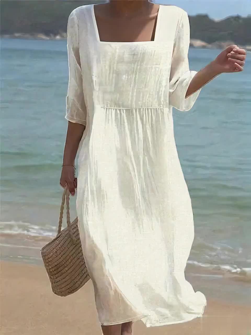 Bianca | White Square-Neck Beach Dress