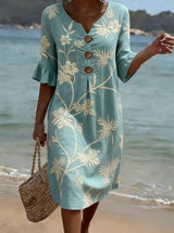 Marina | Aqua Botanical Button Dress