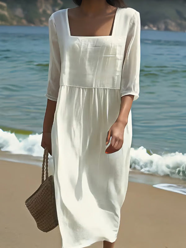 Bianca | White Square-Neck Beach Dress