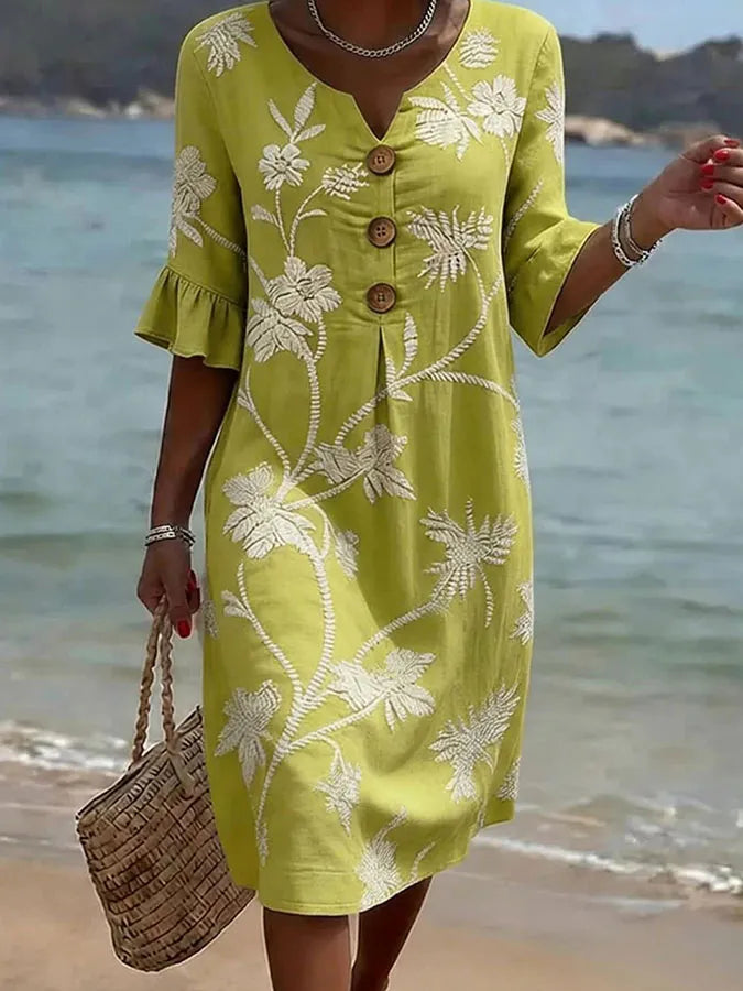 Lima | Lime Botanical Button Dress